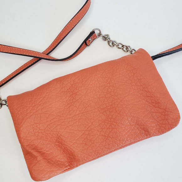 NINE WEST Orange Leather Convertible Crossbody Purse Bag Clutch Removeable Strap - Picture 7 of 11